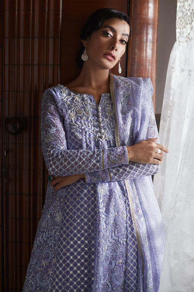 Luxury Lavender Embroidered Pakistani Wedding Dress in Pishwas Style 2023
