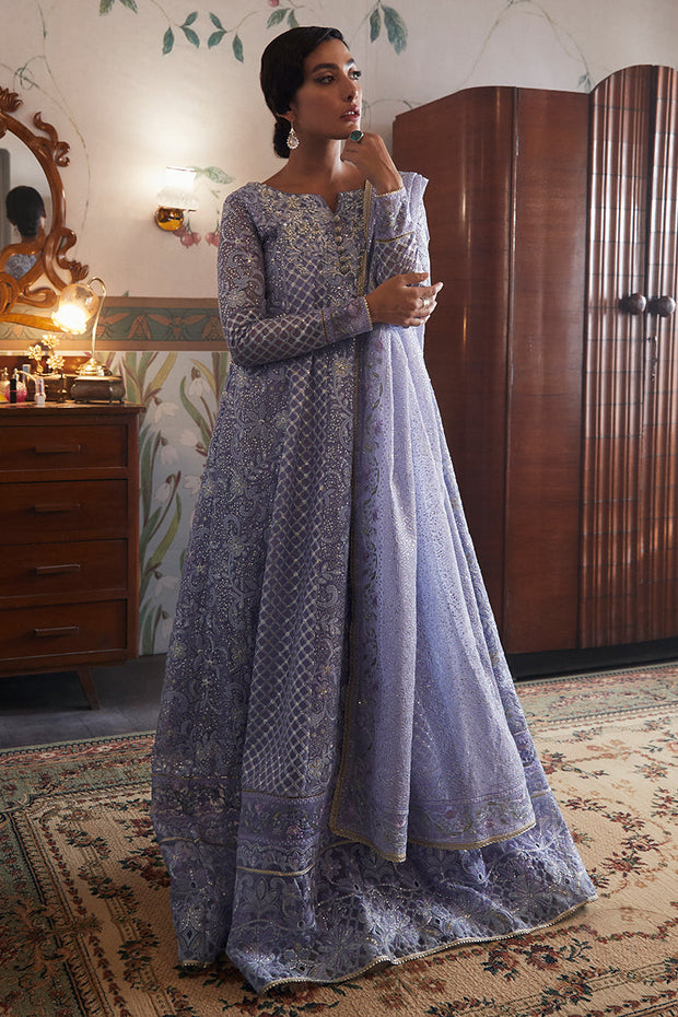 Luxury Lavender Embroidered Pakistani Wedding Dress in Pishwas Style