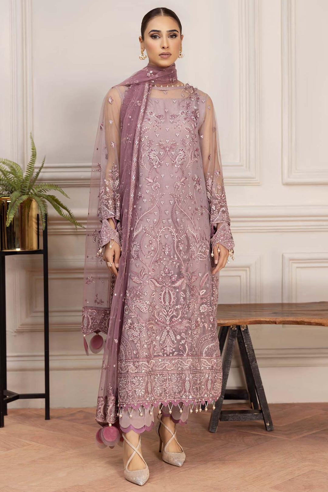 Luxury Lilac Chiffon Pakistani Salwar Kameez Dupatta Suit