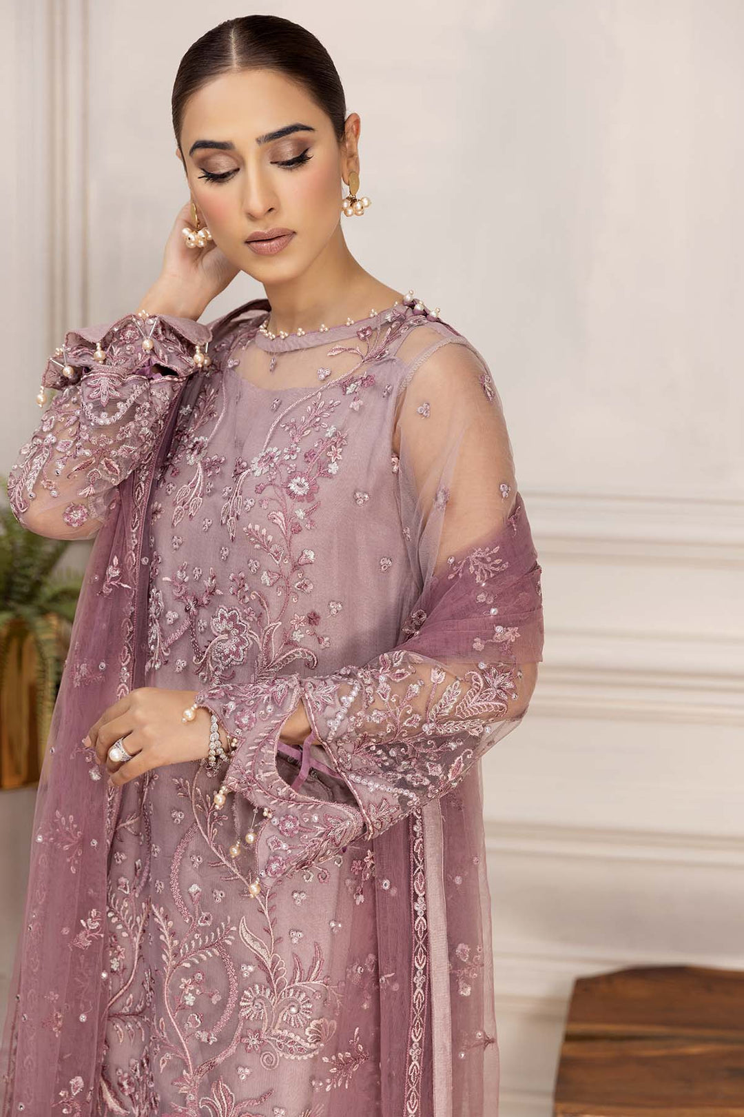 Luxury Lilac Chiffon Pakistani Salwar Kameez Embroidered Suit