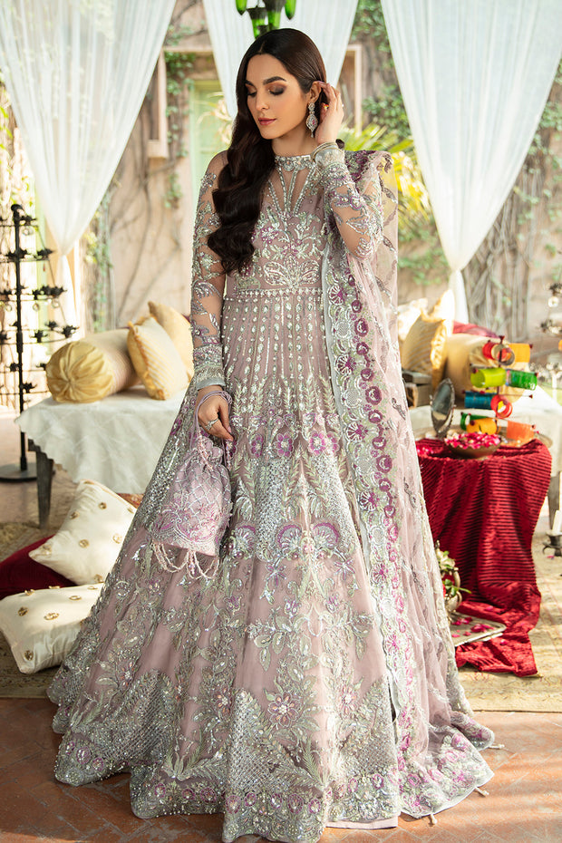 Luxury Lilac Embroidered Pakistani Wedding Dress Net Pishwas Style