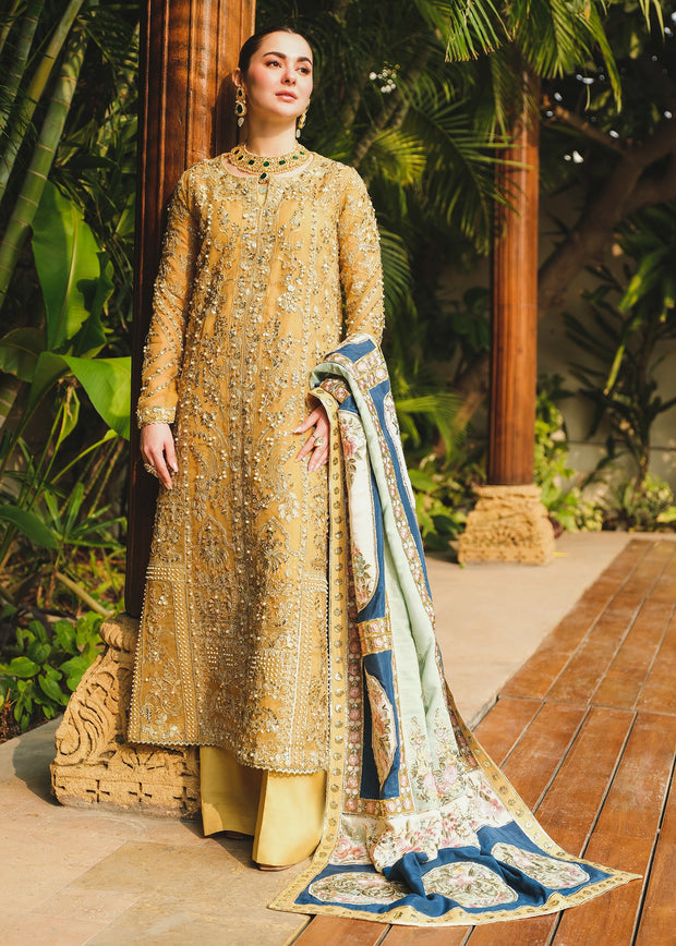 Luxury Marigold Embroidered Pakistani Wedding Dress Kameez Trousers