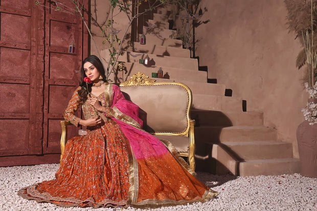 Luxury Mehndi Dress in Open Gown and Lehenga Style