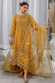 Luxury Mustard Yellow Pakistani Embroidered Frock Party Wear