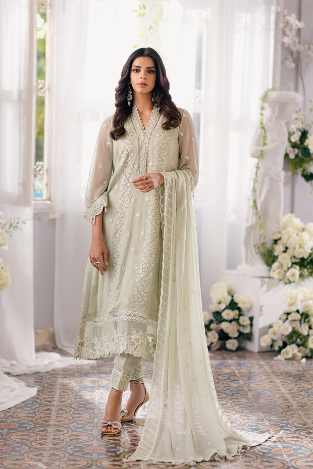 Luxury Neo Mint Embroidered Chiffon Pakistani Salwar Kameez