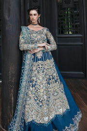 Luxury Pakistani Wedding Dress Embroidered Gown Pishwas in Blue Shade