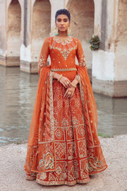 Luxury Pakistani Wedding Dress in Lehenga Choli Style in Orange Shade