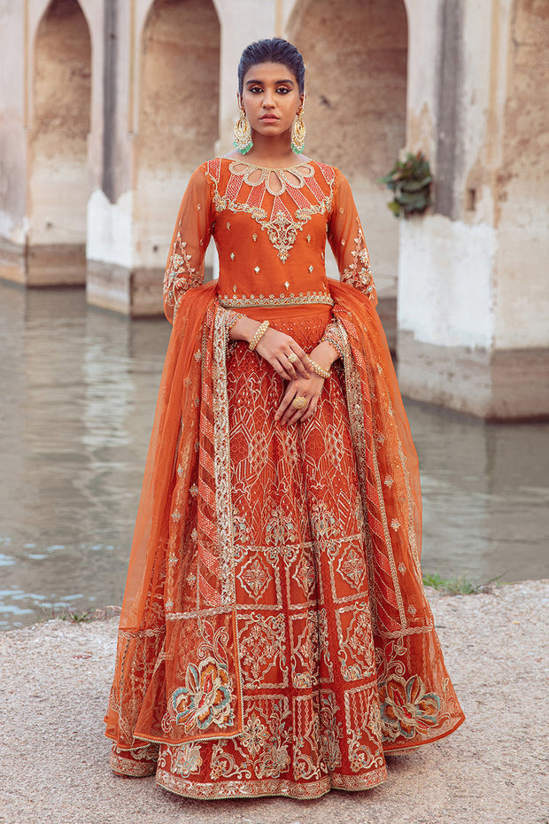 Luxury Pakistani Wedding Dress in Lehenga Choli Style in Orange Shade