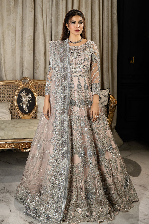 Luxury Pink Embroidered Pakistani Wedding Dress in Pishwas Frock Style