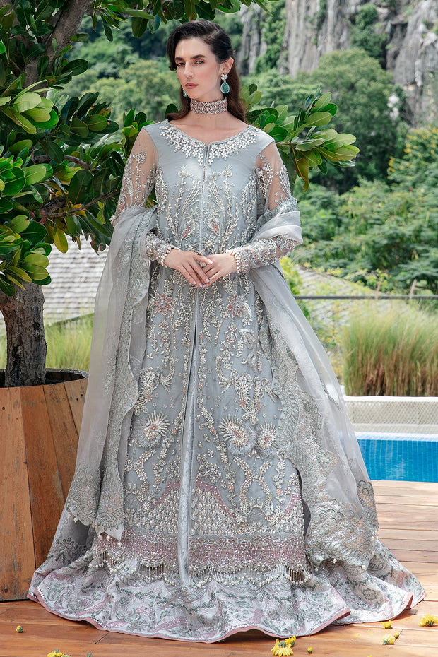Luxury Silver Grey Embroidered Pakistani Wedding Wear Lehenga Pishwas