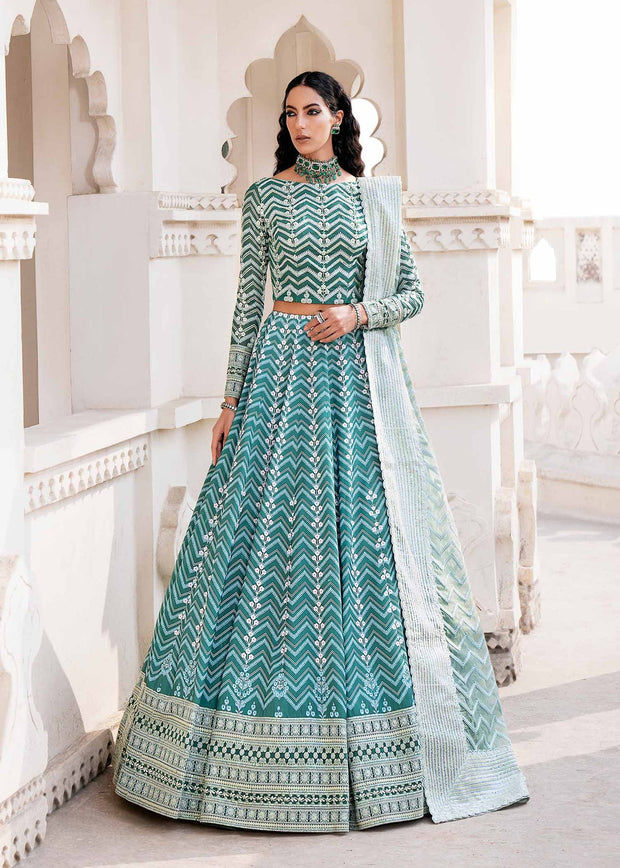 Luxury Teal Green Pakistani Wedding Dress in Lehenga Choli Style