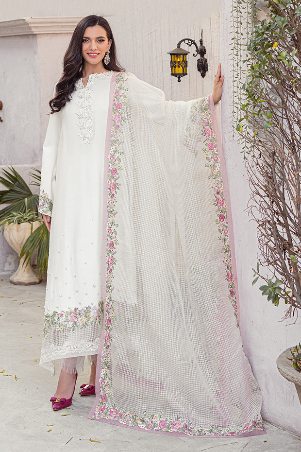 Luxury White Pakistani Salwar Kameez with Jacquard Dupatta