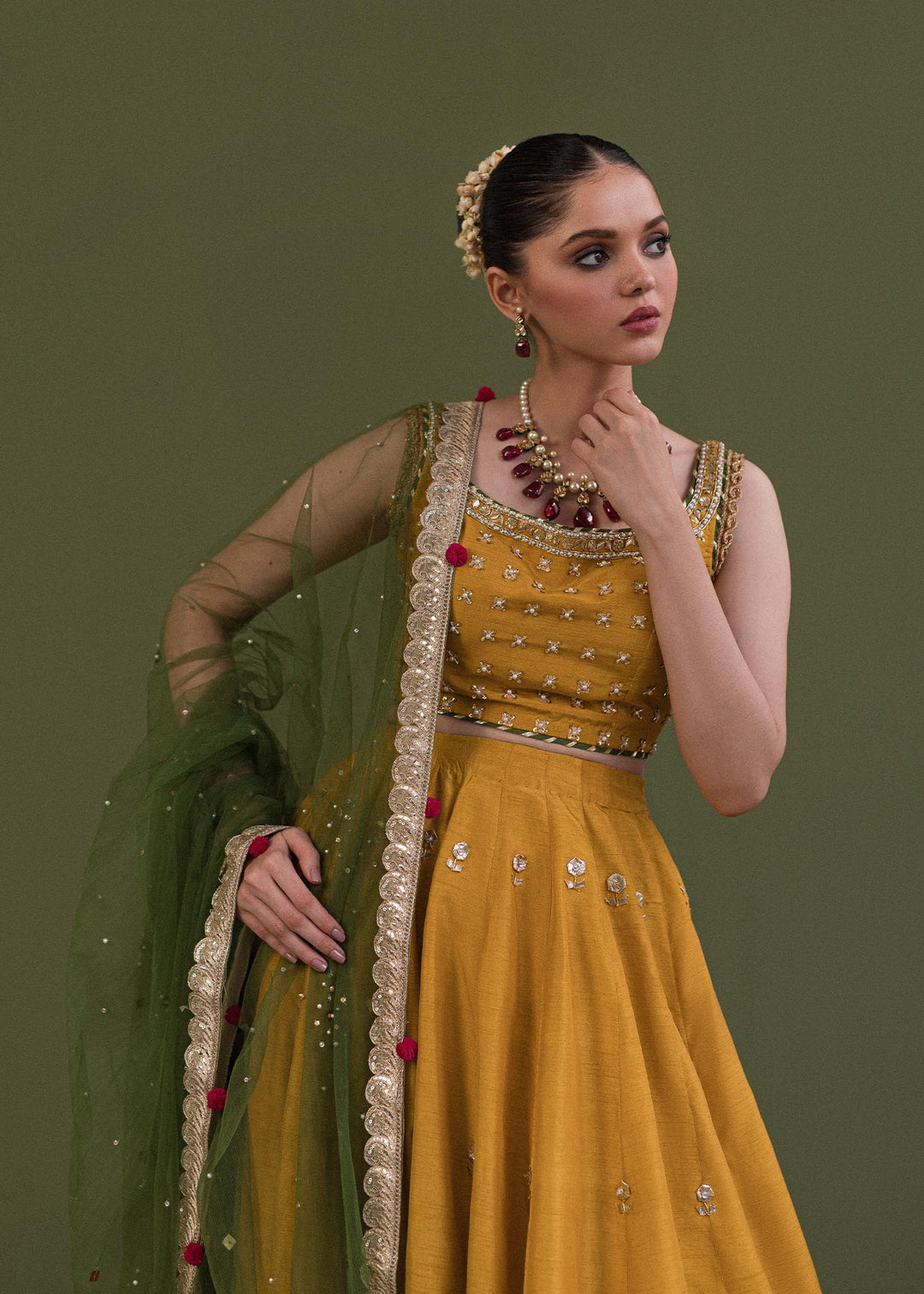 Yellow Green Pakistani Wedding Wear Lehenga Choli Dupatta – Nameera by  Farooq