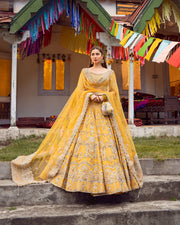 Luxury Yellow Tulle Embroidered Pakistani Bridal Dress Lehenga Choli Outfit