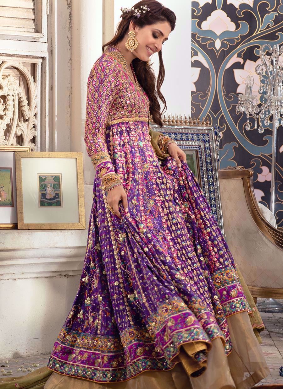 Luxury Anarkali Pakistani Bridal Lehenga in Angarkha Style Fpr Wear