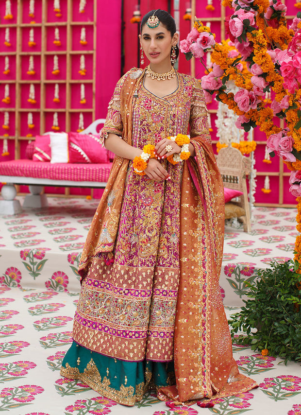 Luxury Pakistani Bridal Anarkali Lehenga in Angarkha Style