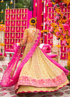 Luxury Yellow Magenta Shade Pakistani Bridal Dress in Kalidaar 
