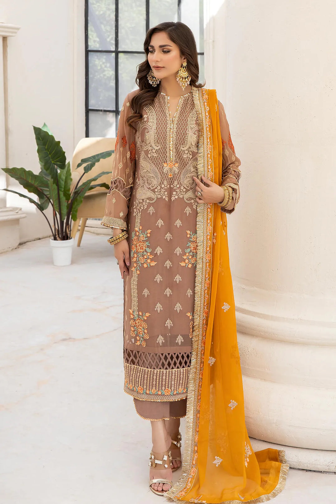 Embroidered Raw Silk Lehenga With Dupatta 82Eb