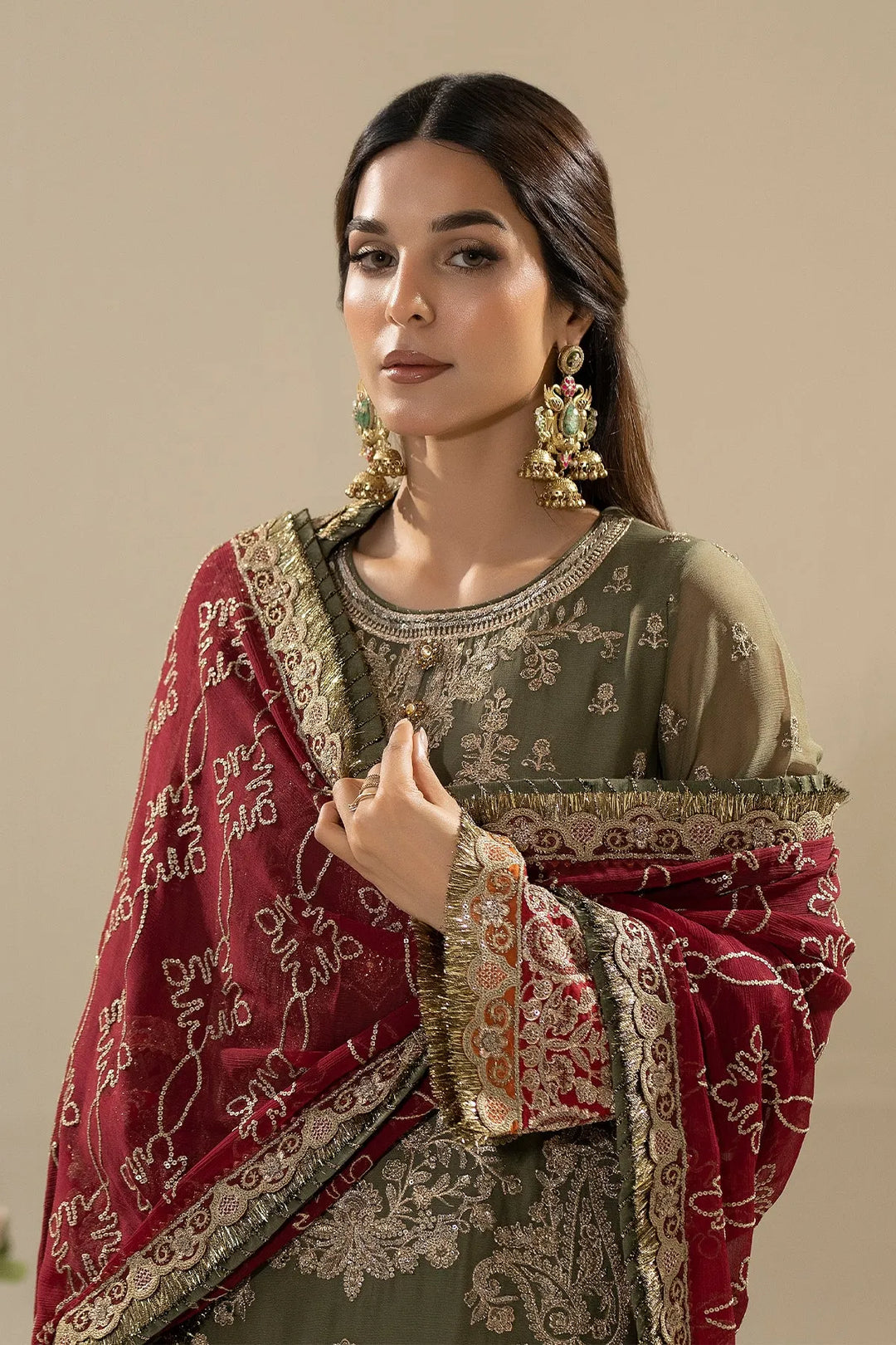 Embroidered Net Lehenga With Shawl