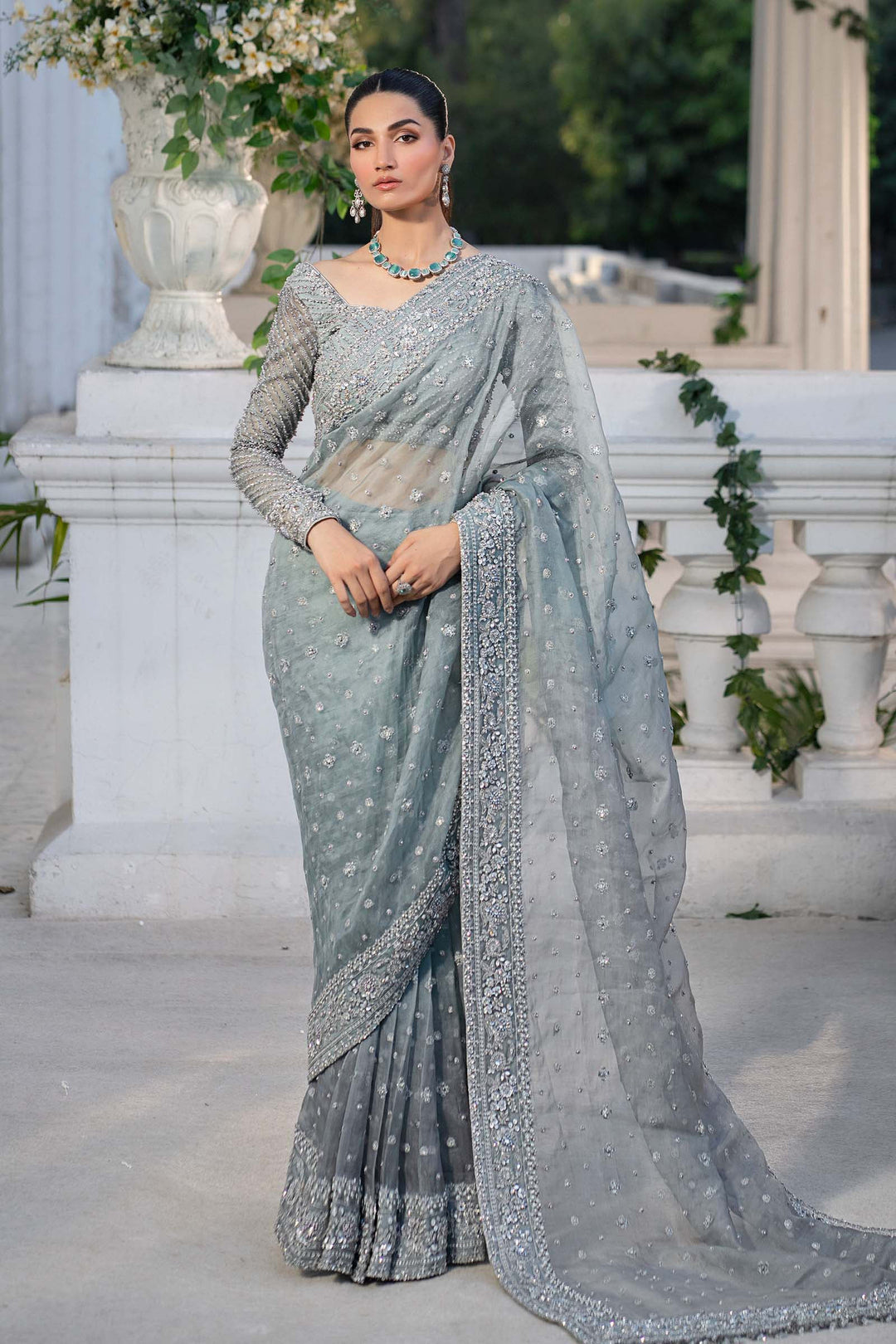 Premium Pakistani Bridal Outfit in Grey Ombre Color