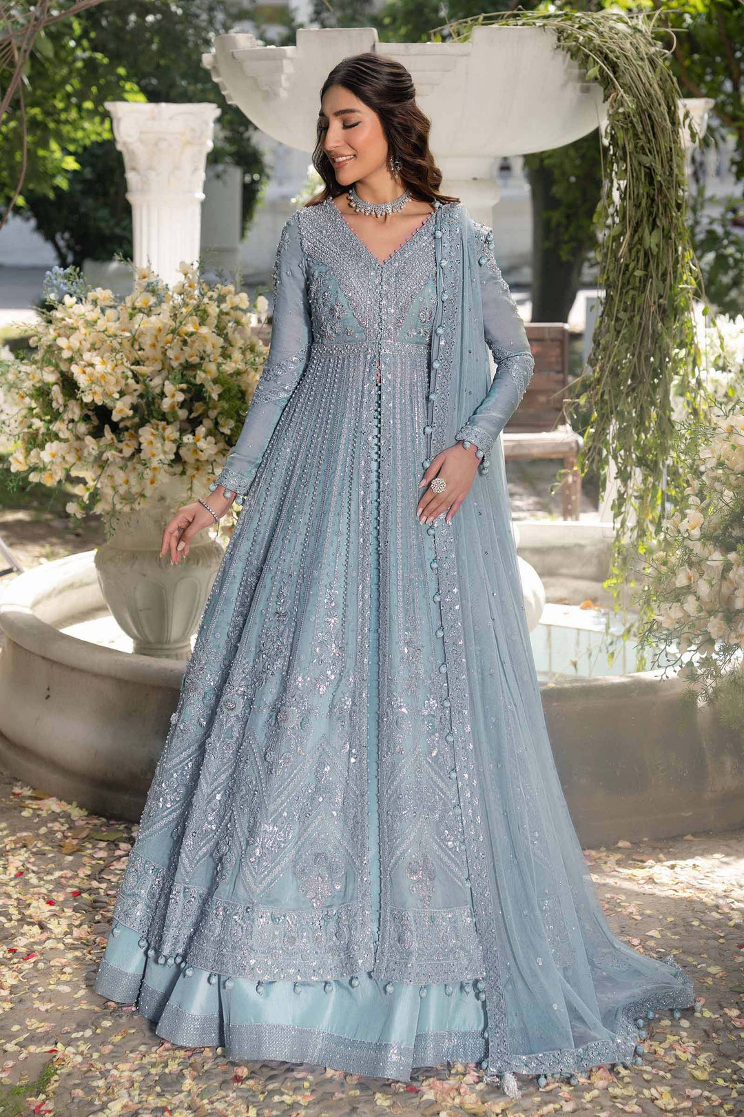 Stylish Embroidered Pakistani Bridal Outfit in Net