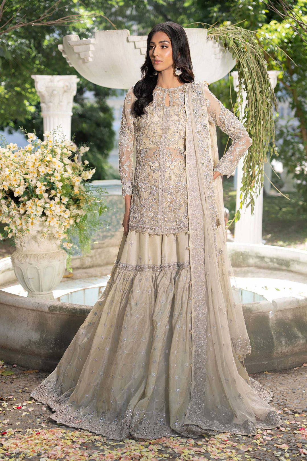 Latest Embroidered Pakistani Bridal Outfit in Ivory Color