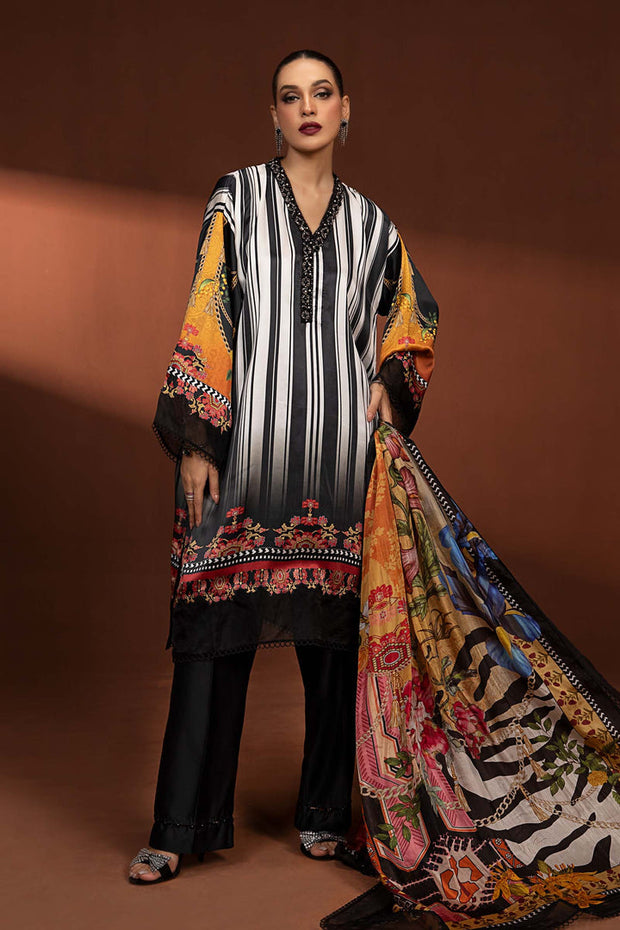 3 Piece Printed Pure Charmeuse Silk Suit Pakistani Party Dress
