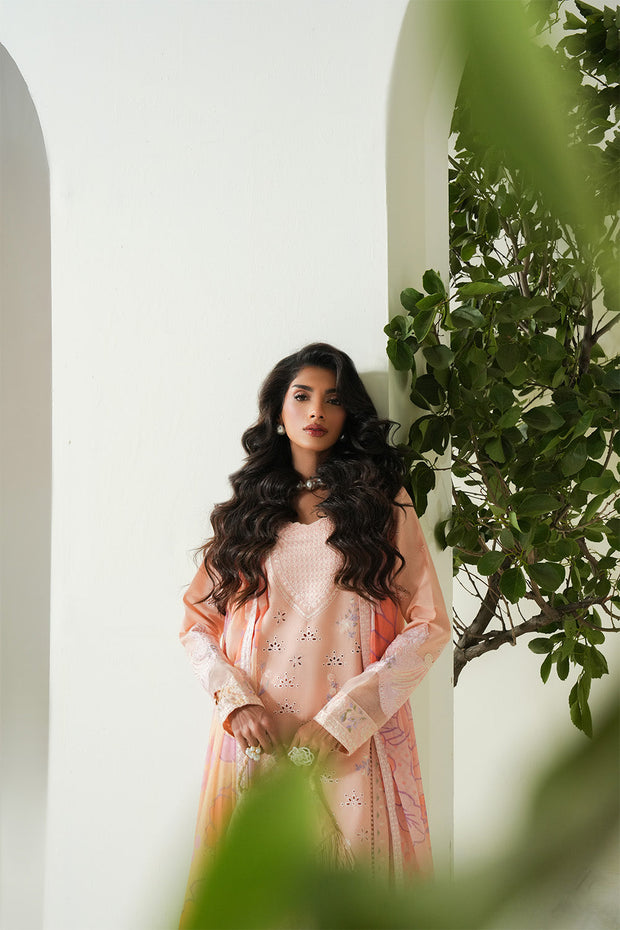 Cream Embroidered Lawn Ensemble Pakistani Designer Dress
