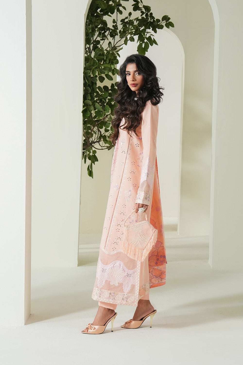 Cream Embroidered Lawn Ensemble Pakistani Designer Dress