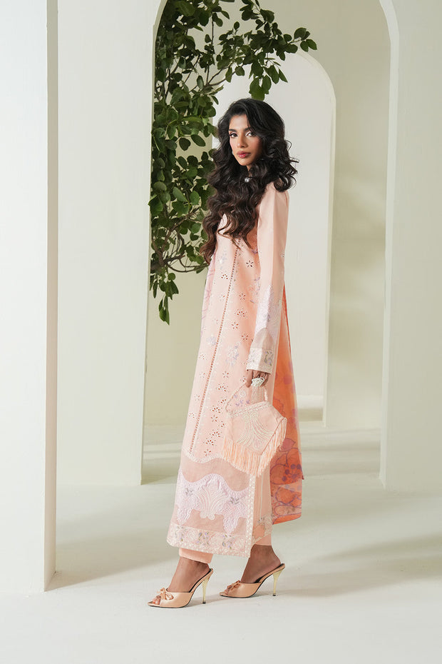 Cream Embroidered Lawn Ensemble Pakistani Designer Dress