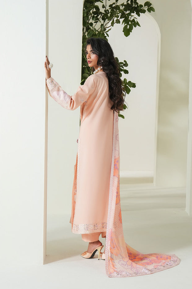 Cream Embroidered Lawn Ensemble Pakistani Designer Dress