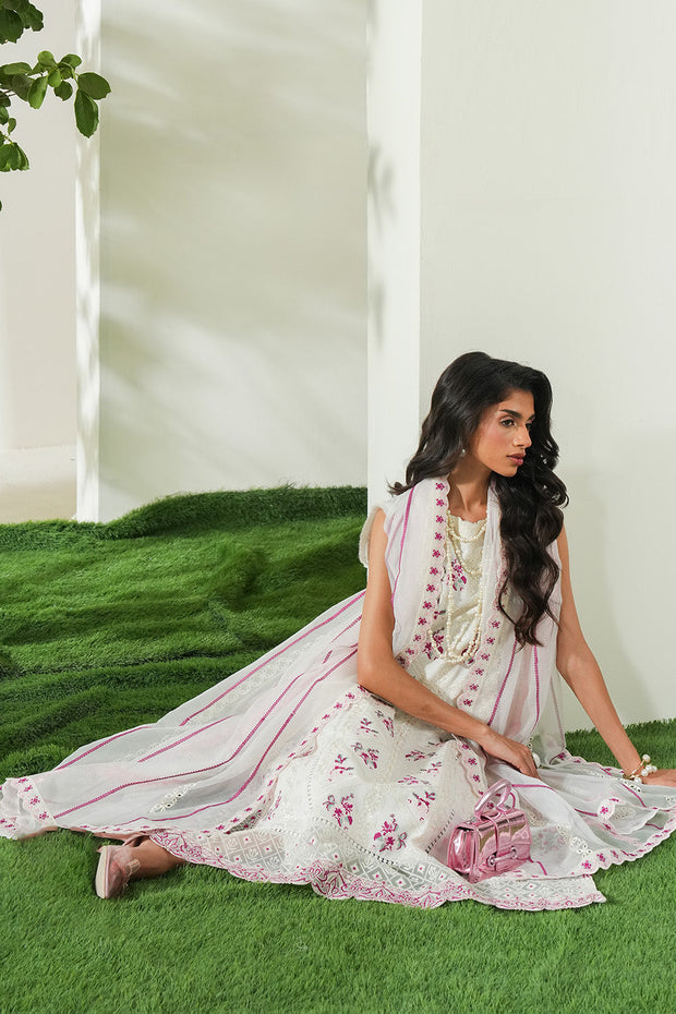 Off White Embroidered Lawn Ensemble Pakistani Designer Dress