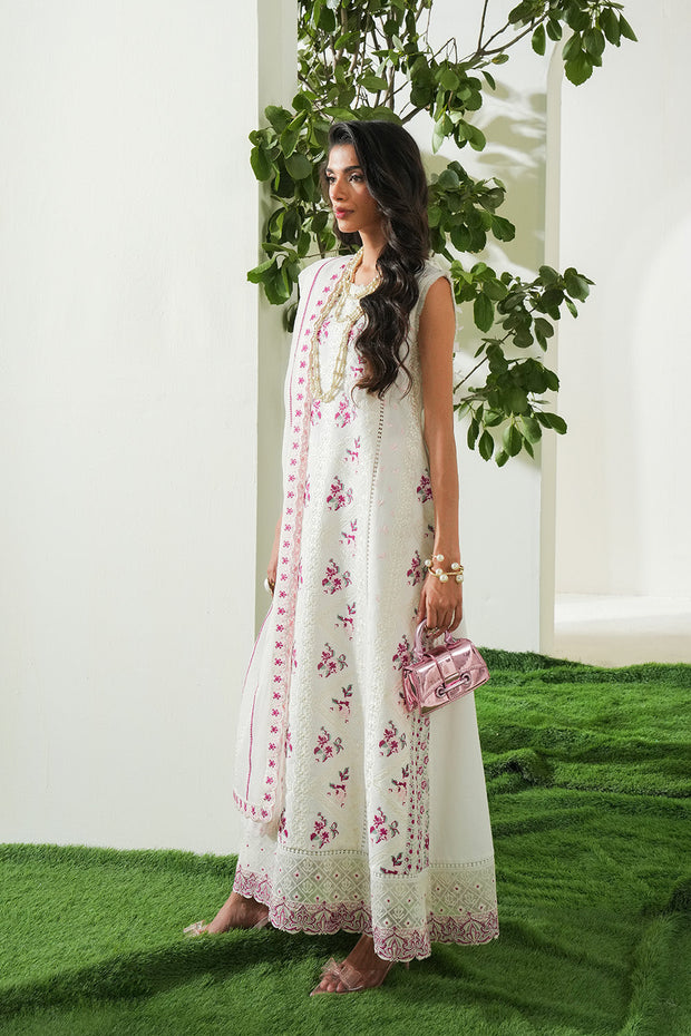 Off White Embroidered Lawn Ensemble Pakistani Designer Dress