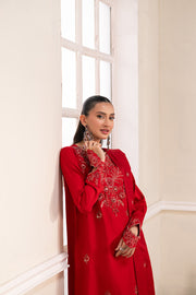 Red Embroidered Tissue Ensemble With Dupatta Pakistani Designer
