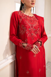 Red Embroidered Tissue Ensemble With Dupatta Pakistani Designer