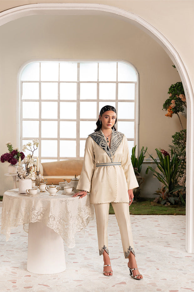 Off White Luxury Raw Silk Ensemble Pakistani Party Dress