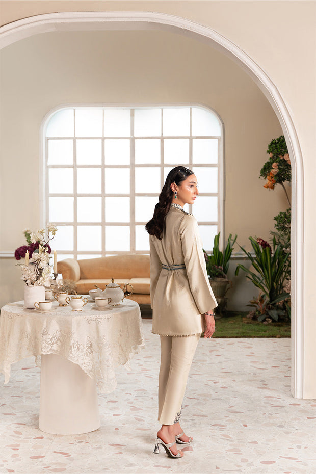 Off White Luxury Raw Silk Ensemble Pakistani Party Dress