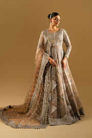 Silver Embroidered Net Maxi Pakistani Party Dress