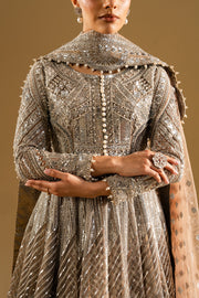 Silver Embroidered Net Maxi Pakistani Party Dress