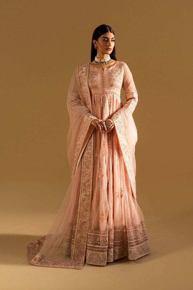 Peach Luxury Net Gown Pakistani Designer Dress