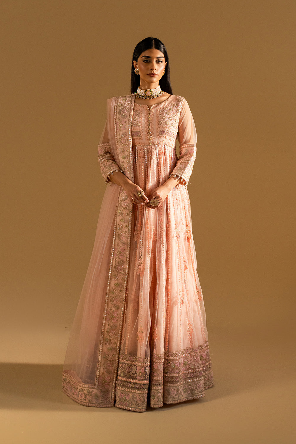 Peach Luxury Net Gown Pakistani Designer Dress