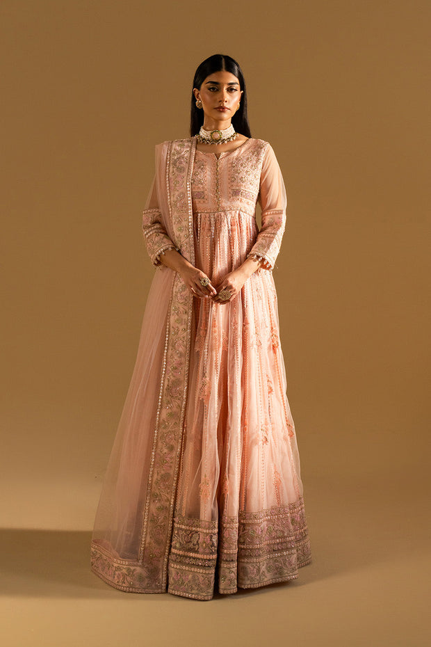 Peach Luxury Net Gown Pakistani Designer Dress Nameera by Farooq Peach Luxury Net Gown Pakistani Designer Dress Nameera by Farooq