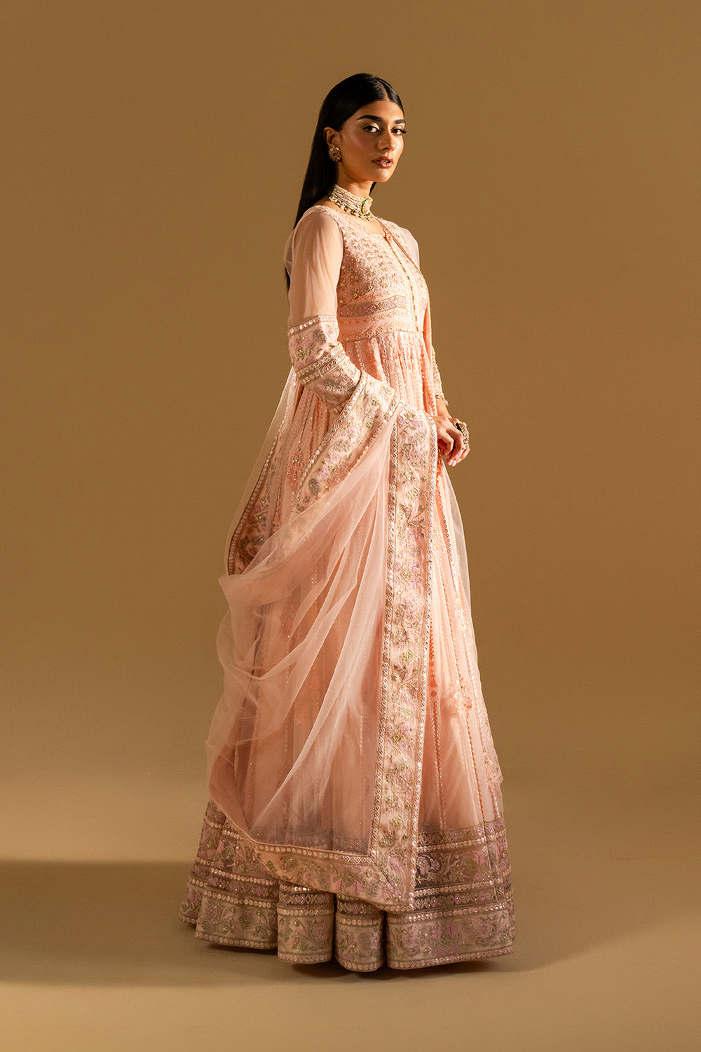 Peach Luxury Net Gown Pakistani Designer Dress