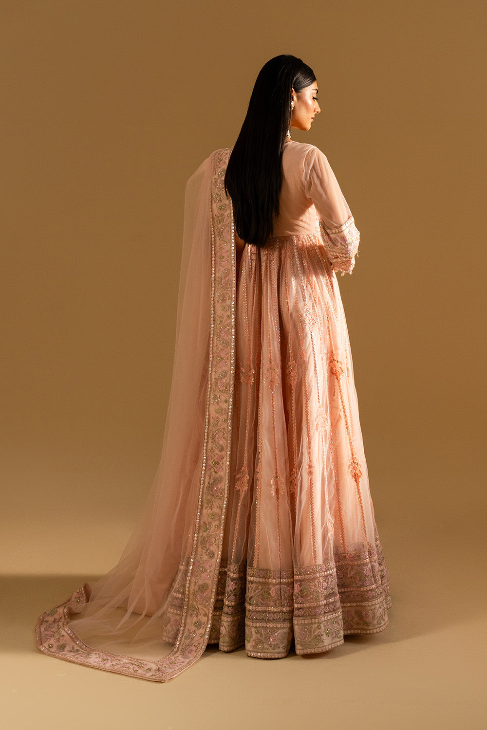 Peach Luxury Net Gown Pakistani Designer Dress