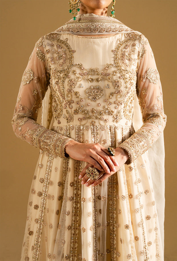 White Embroidered Net Maxi Pakistani Designer Dress