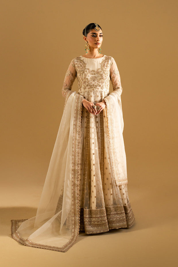 White Embroidered Net Maxi Pakistani Designer Dress