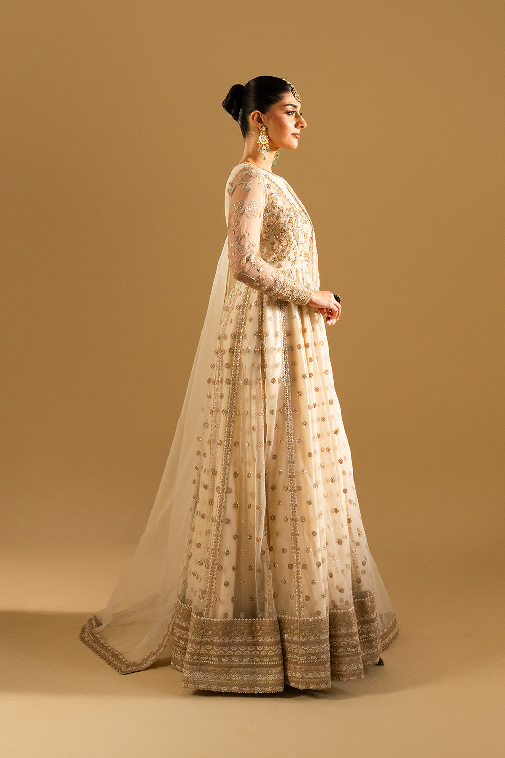 White Embroidered Net Maxi Pakistani Designer Dress