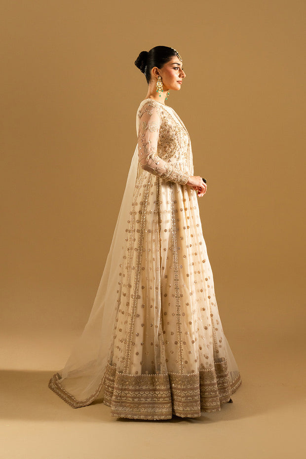 White Embroidered Net Maxi Pakistani Designer Dress