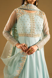 Olive Green Embroidered Net Gown Pakistani Dress
