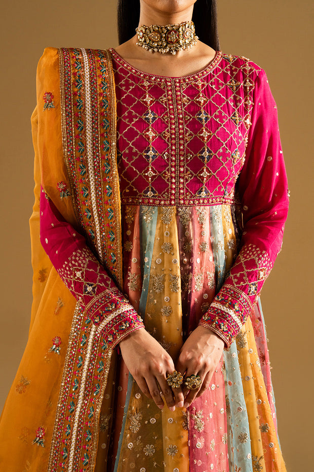 Olive Green Embroidered Organza Maxi Pakistani Dress